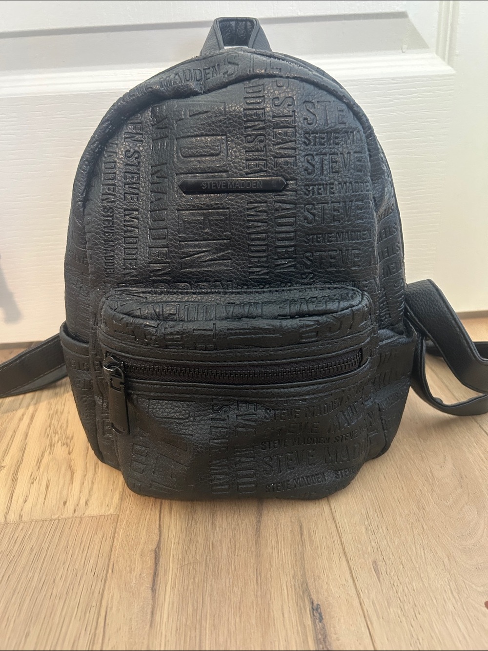 Steve Madden Black Embossed Logo Mini Backpack
